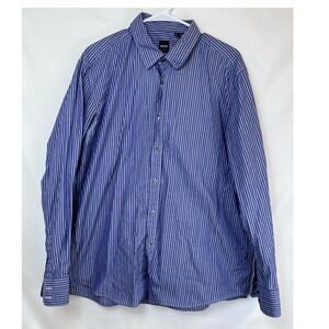 Hugo Boss Men's XXL Blue/Gray Striped Button Up Shirt Regular Fit Long Sleeve